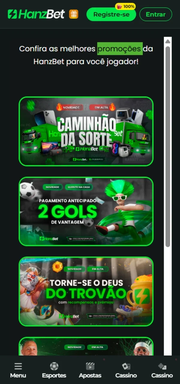 A HanzBet oferece muitas promoções e bónus para os jogadores.