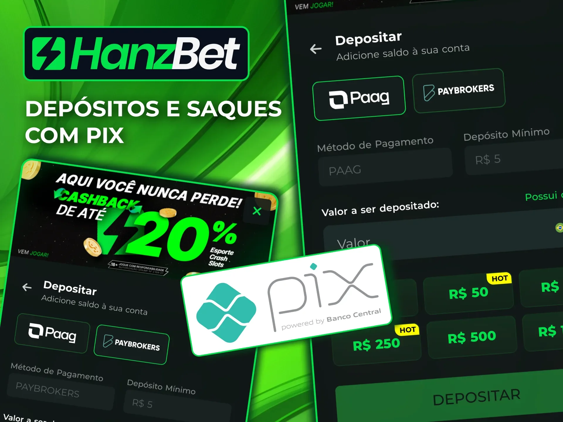 Deposite e saque na HanzBet com PIX 24h por dia, sem atrasos.