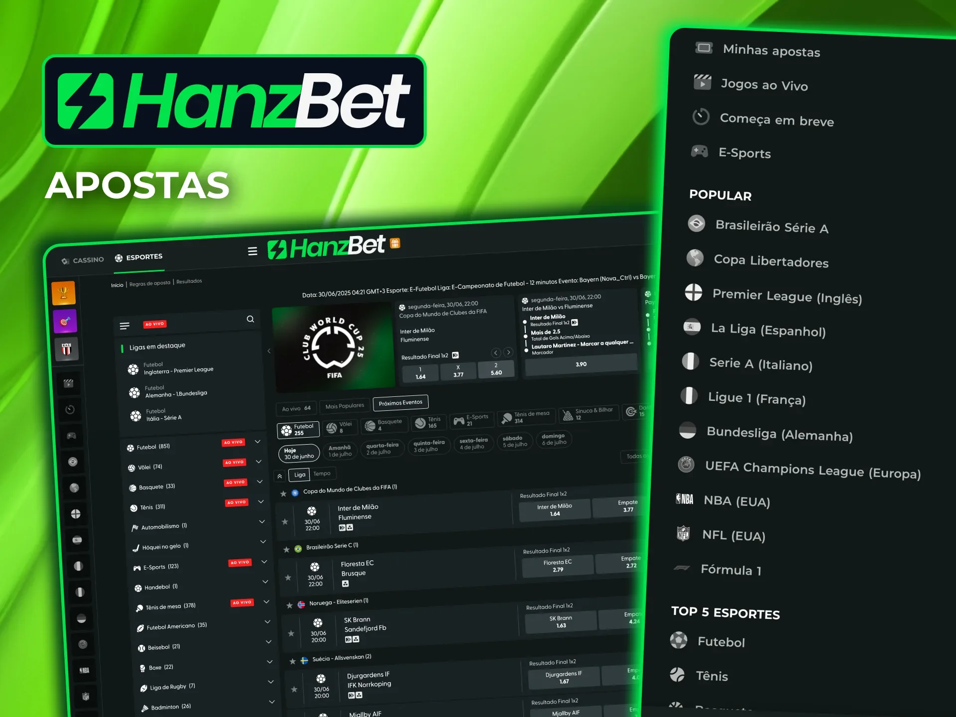 Aposte em mais de 2.000 eventos esportivos por dia na HanzBet.