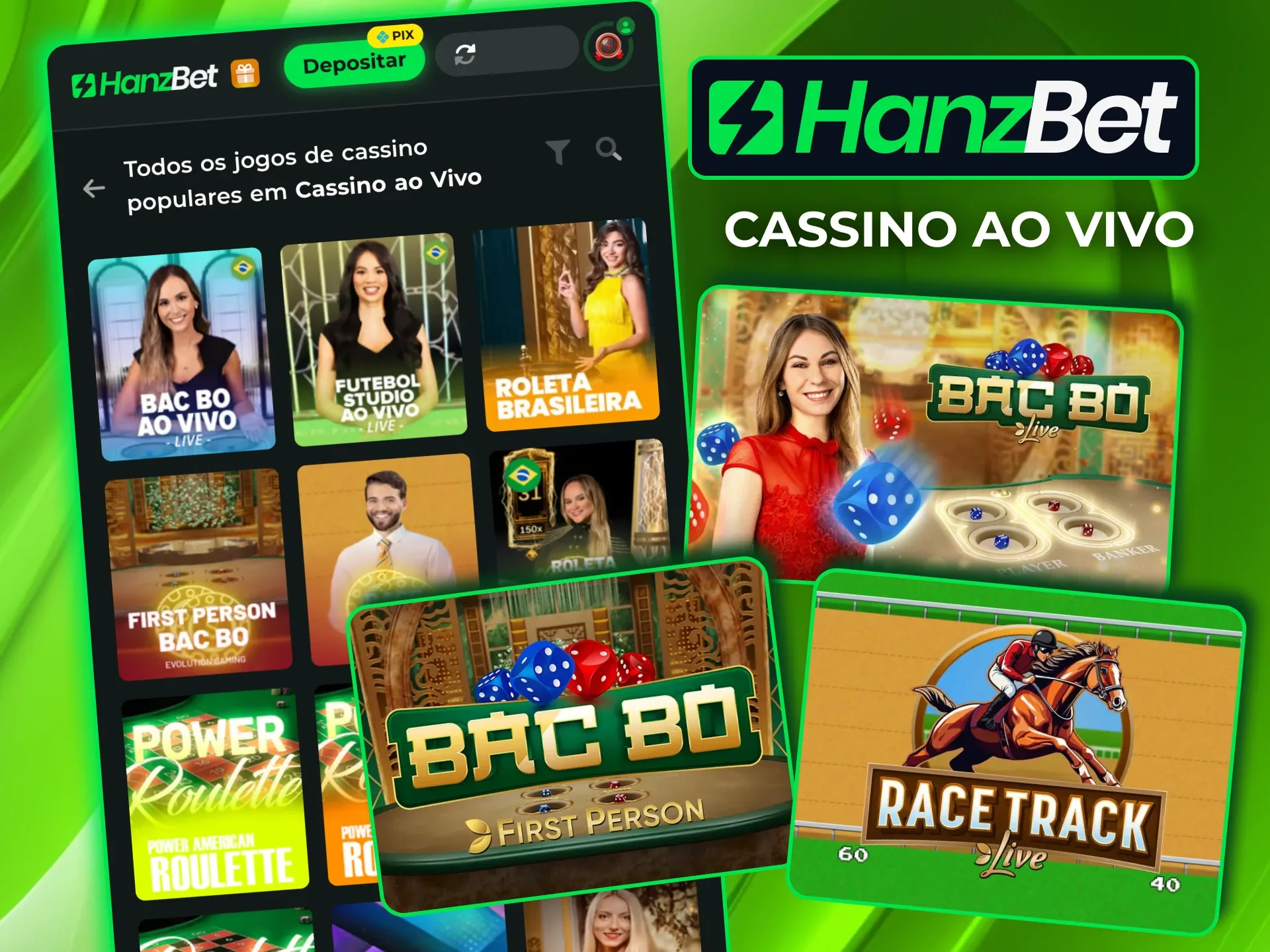 Jogue com crupiês reais nos jogos ao vivo da HanzBet com mais de 350 opções.
