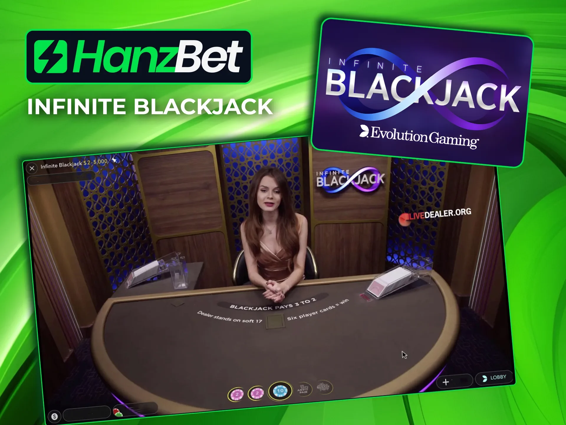 Participe do Infinite Blackjack na HanzBet e tente chegar a 21 sem ultrapassar.